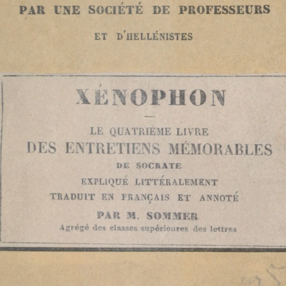 Couverture des Entretiens mémorables de Socrate, traduit et annoté par E. Sommer